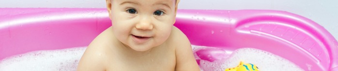 a baby in a pool